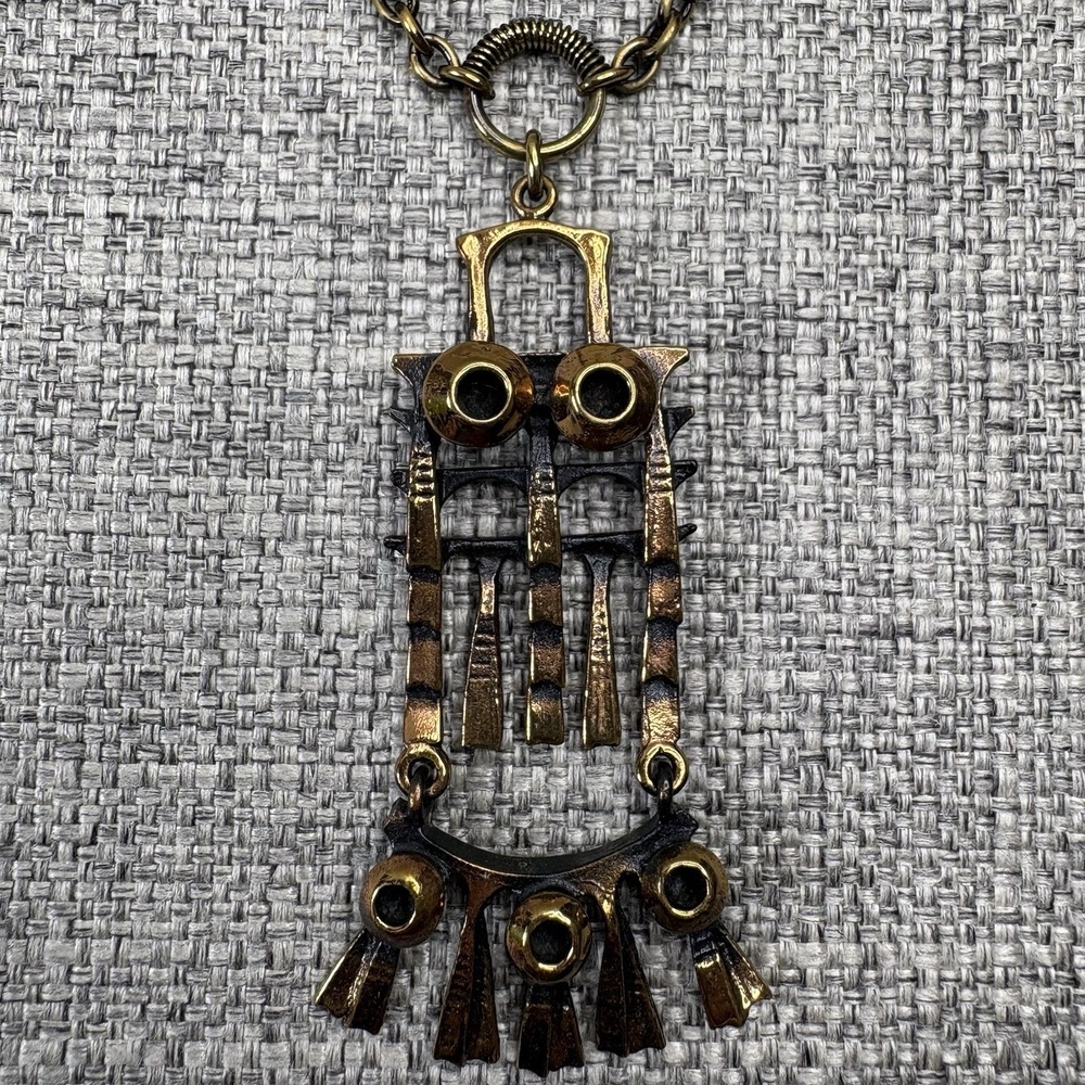 Pentti Sarpaneva Finland Modernist Brutalist Pitsi Bronze Pendant Necklace 26"